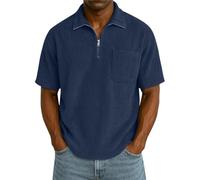 SOOUICKER Herren Poloshirt Kurzarm mit Zip Cord Tshirt Herren mit Kragen Polohemd Vintage mit Brusttasche Kurzarmhemd Polo mit Reißverschluss T Shirt Business Casual