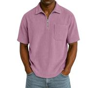 SOOUICKER Herren Poloshirt Kurzarm mit Zip Cord Tshirt Herren mit Kragen Polohemd Vintage mit Brusttasche Kurzarmhemd Polo mit Reißverschluss T Shirt Business Casual