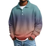 SOOUICKER Herren Pullover Elegant mit Kragen Sweatshirt Farbverlauf Ohne Kapuze Poloshirt Langarm Winter Vintage Pulli Modern Bunt Langarmshirt Oversized mit Aufdruck
