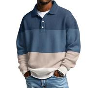 SOOUICKER Herren Pullover Elegant mit Kragen Sweatshirt Waffel Ohne Kapuze Poloshirt Langarm Gestreift Pulli Modern Bunt Langarmshirt Oversized Zweifarbig