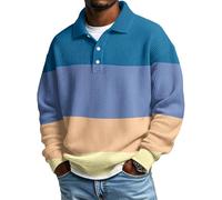 SOOUICKER Herren Pullover Elegant mit Kragen Sweatshirt Waffel Ohne Kapuze Poloshirt Langarm Gestreift Pulli Modern Bunt Langarmshirt Oversized Zweifarbig
