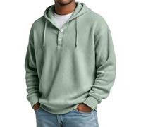 SOOUICKER Hoodie Herren Oversize Vintage Pullover Elegant mit Kapuze Henley Shirt Langarm Waffle Sweatshirt Knopfleiste Modern Kapuzenpullover Arbeit