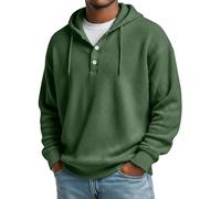 SOOUICKER Hoodie Herren Oversize Vintage Pullover Elegant mit Kapuze Henley Shirt Langarm Waffle Sweatshirt Knopfleiste Modern Kapuzenpullover Arbeit