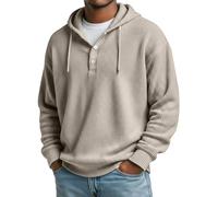 SOOUICKER Hoodie Herren Oversize Vintage Pullover Elegant mit Kapuze Henley Shirt Langarm Waffle Sweatshirt Knopfleiste Modern Kapuzenpullover Arbeit