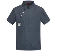 SOOUICKER Kochjacke Herren Kurzarm Kochhemd Kurzarm Regular Fit Hemd Herren Stehkragen Kurzarmhemd Sommer Kochkleidung Unisex Restaurant Küchenchef Uniform Hemd