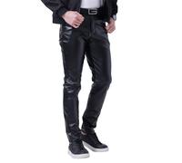 SOOUICKER Lederhose Herren Slim Fit Modern Hosen Herren Leder Punk Wetlook Lederhose Herren Lang Hosen Stretch Lederhose Herren Party Freizeit