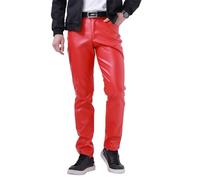 SOOUICKER Lederhose Herren Slim Fit Modern Hosen Herren Leder Punk Wetlook Lederhose Herren Lang Hosen Stretch Lederhose Herren Party Freizeit
