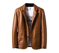 SOOUICKER Lederjacke Herren Elegant Kragen Jackett Herren Leder Modern Übergangsjacke Leder Business Bomberjacke Kunstleder Hemdjacke Casual Lederjacke Slim Fit