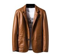 SOOUICKER Lederjacke Herren Elegant Kragen Jackett Herren Leder Modern Übergangsjacke Leder Business Bomberjacke Kunstleder Hemdjacke Casual Lederjacke Slim Fit