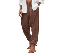 SOOUICKER Leinenhose Herren Baggy Yoga Haremshose Leinen Japanisch Freizeithose Sommer mit Bündchen Jogginghose Harem Locker Leichte Sommerhose Lang Tapered