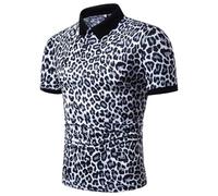 SOOUICKER Poloshirt Herren Kurzarm Muster Polohemd Herren Vintage Regular Fit Tshirt Leopard Elegant Kurzarmhemd Polo Bunt T Shirt mit Kragen Print Modern