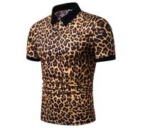 SOOUICKER Poloshirt Herren Kurzarm Muster Polohemd Herren Vintage Regular Fit Tshirt Leopard Elegant Kurzarmhemd Polo Bunt T Shirt mit Kragen Print Modern