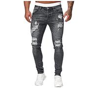 SOOUICKER Skinny Jeans Herren Stretch Ripped Jeans Herren Slim Fit Schwarze Jeans Herren Destroyed Look Jeans Herren mit Löcher Used Look Jeans Herren Elegant Vintage Niedriger Bund