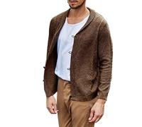 SOOUICKER Strickjacke Herren Vintage mit Knöpfen Übergangsjacke Sportlich Elegant Cardigan Kurz Grobstrick Sweatjacke Ohne Kapuze Strick Strickpullover Zopfmuster Outdoor