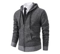 SOOUICKER Strickjacke Herren Winter Cardigan mit Kapuze Gefüttert Übergangsjacke Sportlich Elegant Sweatjacke Warm Modern Kapuzenpullover Strick Strickpullover mit Reißverschluss Grobstrick