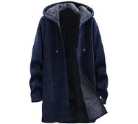 SOOUICKER Strickjacke Herren Winter Lang Kurzmantel mit Kapuze Wintermantel Gefüttert Sport Cardigan Fleece Warm Fleecejacke Lang Sweatjacke Teddyfutter Übergangsjacke Fell