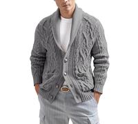 SOOUICKER Strickjacke Herren Winter Zopfmuster Cardigan Schalkragen mit Taschen Strickpullover Grobstrick Slim Fit mit Knopfleiste Übergangsjacke Strick Elegant