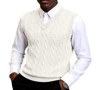 SOOUICKER Strickpullover Herren Ärmellos Pullover Slim Fit Zopfmuster Strickweste V Ausschnitt Pullunder Muster Elegant Weste Strick Wolle Pulli Ohne ärmel Business