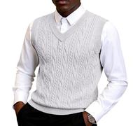 SOOUICKER Strickpullover Herren Ärmellos Pullover Slim Fit Zopfmuster Strickweste V Ausschnitt Pullunder Muster Elegant Weste Strick Wolle Pulli Ohne ärmel Business