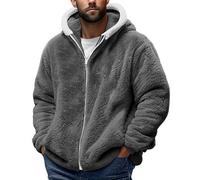 SOOUICKER Teddy Fleecejacke Herren mit Kapuze Zip Hoodie Winter Sweatjacke mit Teddyfell Oversized Kapuzenjacke Warm Teddyfleece Jacke Übergangsjacke Fleece Sportlich