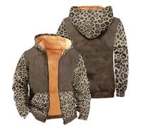 SOOUICKER Winterjacke Herren Warm Retro Fleecejacke Herren Gefüttert Vintage Fleece Sweatjacke mit Kapuze Zip Hoodie Herren Winter Print Kapuzenjacke Teddyfutter Teddyfleece Jacke Outdoor