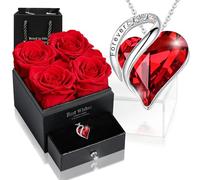 sopalmy Ewige Rose Box mit Herz Halskette, Upgrade Geschenke für Frauen mit Ewige Echte Rosen & Herz Halskette aus 925 Sterlingsilber Schmuck Rosenbox für Geburtstag Valentinstag