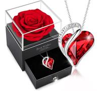 sopalmy Ewige Rose Box mit Herz Halskette, Upgrade Geschenke für Frauen mit Konservierte Echte Rosen & Herz Halskette aus 925 Sterlingsilber Schmuck Rosenbox für Geburtstag Valentinstag (Rot)