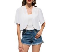Sopesil Bolero Damen Chiffon Kurze Ärmel Shrug Festlich Strickjacke Sommer Leicht Cardigan Short Open Front Lässige Bolerojacke