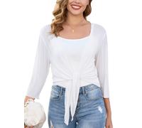 Sopesil Bolero Damen Kurz Shrug Top 3/4 Ärmel Kurzarm Festlich Strickjacke Cardigan Short Open Front Elegant Casual Bolerojacke Leicht, Weiß, XL