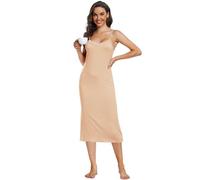 Sopesil Damen Unterkleid Lang Sexy Unterkleider mit Trägern Unterröcke Petticoat Knielänge Petticoat Cami Nachthemd Frauen Sleepwear Beige,XXL