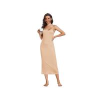 Sopesil Damen Unterkleid Lang Sexy Unterkleider mit Trägern Unterröcke Petticoat Knielänge Petticoat Cami Nachthemd Frauen Sleepwear Beige,L