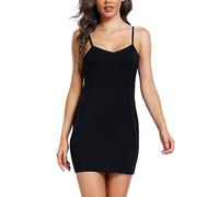 Sopesil Damen Unterkleid Sexy Unterkleider mit Trägern Unterröcke Petticoat Knielänge Petticoat Cami Nachthemd Frauen Sleepwear,Schwarz,L