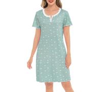 Sopesil Nachthemd Damen Printed Kurzarm Nachtwäsche V-Ausschnitt Sleepwear Frauen Schlafhemd Sleepshirt Sommer Loungewear Hellgrün XL