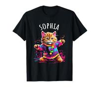 Sophia Bunte tanzende Katze, Design für Mädchen, Name Sophia T-Shirt