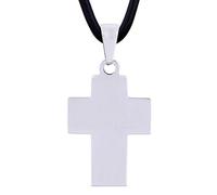 Sophie & Jules Herren Leder Halskette Lederkette 50 cm mit Edelstahl Kreuz Anhänger Silber schlicht