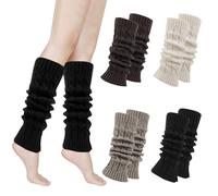 Sophisticate 4er-Set Lange Gestrickt Beinwärmer,Elastische Gestrickte Beinstulpen,Langer Beinwärmer Crochet Stricken Stulpen,Beinwärmer Kniestrümpfe für Ballett Fitness Yoga Frauen und Mädchen