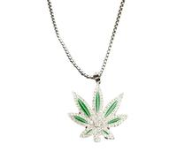 Sopodbacker Halskette Ketten Schmuck Herren Frauen Anhänger Necklace Ahornblatt Anhänger Halskette Für Männer Und Frauen Hip Hop Straße Party Geometrische Hochzeit Punk Geschenk (绿色吊坠) 链长70Cm
