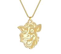 Sopodbacker Halskette Ketten Schmuck Herren Frauen Anhänger Necklace Tier Kuh Rinder Kopf Halskette Frauen Männer Kalb Party Geschenk Gold-Farbe