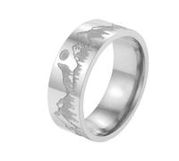 Sopodbacker Rings Ring Ringe Damen Bijouterie Herren Wolf Moon Ring Für Frauen Männer Wald Berg Landschaft Ring Punk Tier 9 Zoll Silber