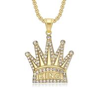 Sopodbacker Während Halskette Ketten Schmuck Herren Frauen Anhänger Necklacehip-Hop Einfacher König Krone Anhänger Gold + Kette 60Cm