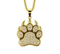 Sopodbacker Während Halskette Ketten Schmuck Herren Frauen Anhänger Necklacehip Hop Halskette Bär Tatze Anhänger Gold + Kette 60Cm