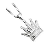 Sopodbacker Während Halskette Ketten Schmuck Herren Frauen Anhänger Necklacehip-Hop Simple King Crown Anhänger Silber + Kette 60Cm