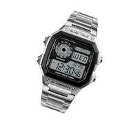 Sorandy Sport-Herrenuhr aus Edelstahl, Chronographenuhr mit Digitaler Hintergrundbeleuchtung, Fitness-Tracker-Uhr, Ideal für Outdoor-Aktivitäten (Silver)