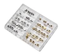 Sorandy Uhrenteile für Uhrmacher, 100-teiliges Set | Kronen aus Gold-Silber-Kupferlegierung, Kunststoffgehäuse mit 10 Fächern, Größen 3,5 mm bis 5,0 mm