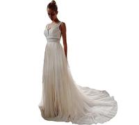 Sorayan Brautkleid für Damen, Spitzenkleid im Boho-Stil mit V-Ausschnitt, Lagen aus Tüll, A-Linie, Strand-Brautkleid