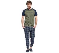 Sorbetto Herren modischer Schlafanzug als Langer Pyjama aus Baumwolle, Kurzarm Grün/Blau Schrift, Gr. L