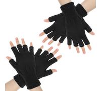 Sorcristy 2 Stück Fingerlose Handschuhe Damen Winter Handschuhe Ohne Finger Herren Schwarz Dehnbar Halbfinger Warme Strickhandschuhe Fingerless Gloves für Männer Frauen