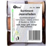 Sort. 6 Spulen a. 100 m Qualitäts - Nähgarn Jeansfaden, Ne 25.3/2, 100% Nylon für die Nähmaschine, 2904