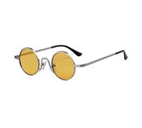 SORVINO Retro Kleine Runde Sonnenbrille für Männer Frauen Vintage John Lennon Stil Metallrahmen, Silberner Rahmen/gelbe Linse, Small