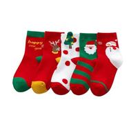 Sosoport 5 Paar Weihnachtssocken aus Baumwolle Mittellang Hautfreundlich Atmungsaktiv Weiche Weihnachtsstrümpfe für Jungen und Mädchen